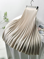 Women's Pleated Midi Skirt – High Waist A-Line Skirt