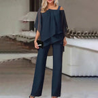 Women's Cold Shoulder Jumpsuit – Flowy Two-Piece Look Jumpsuit