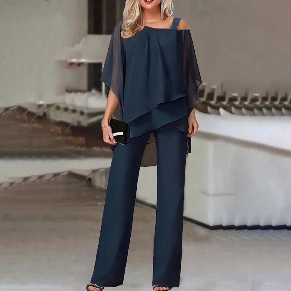 Women's Cold Shoulder Jumpsuit – Flowy Two-Piece Look Jumpsuit