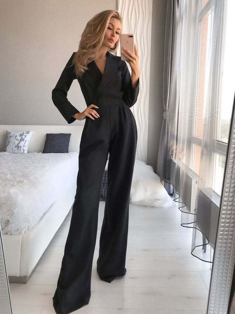Women's Fitted Long Sleeve Jumpsuit – Tailored Formal Evening Jumpsuit