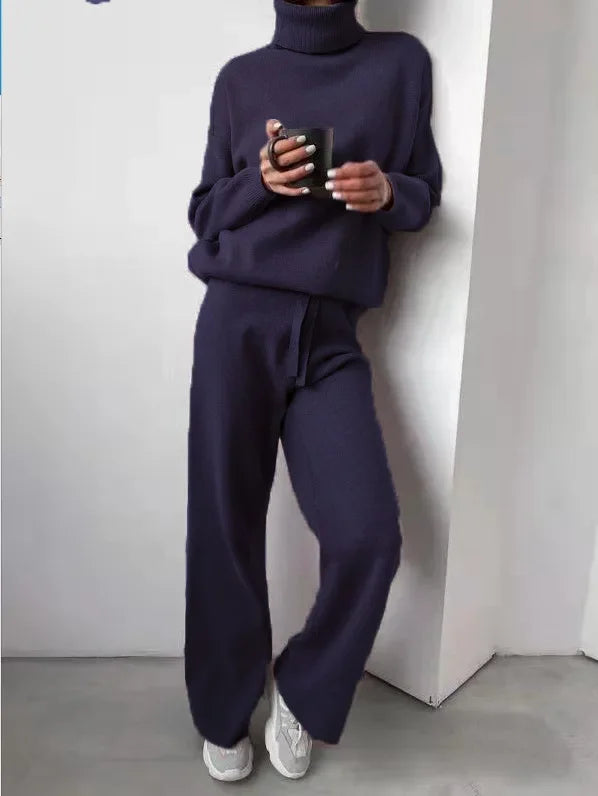 Women's Turtleneck Knit Set – Long Sleeve Top & Coordinated Bottom Set