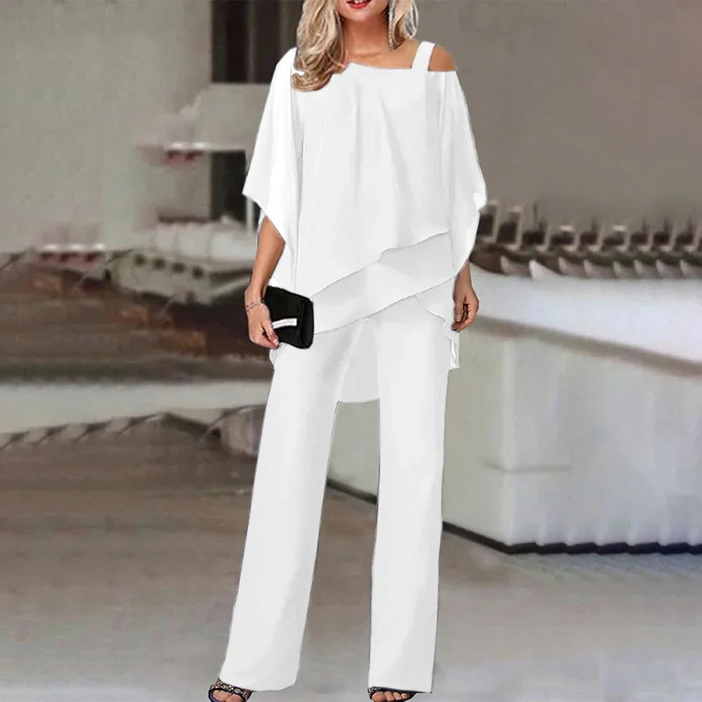 Women's Cold Shoulder Jumpsuit – Flowy Two-Piece Look Jumpsuit