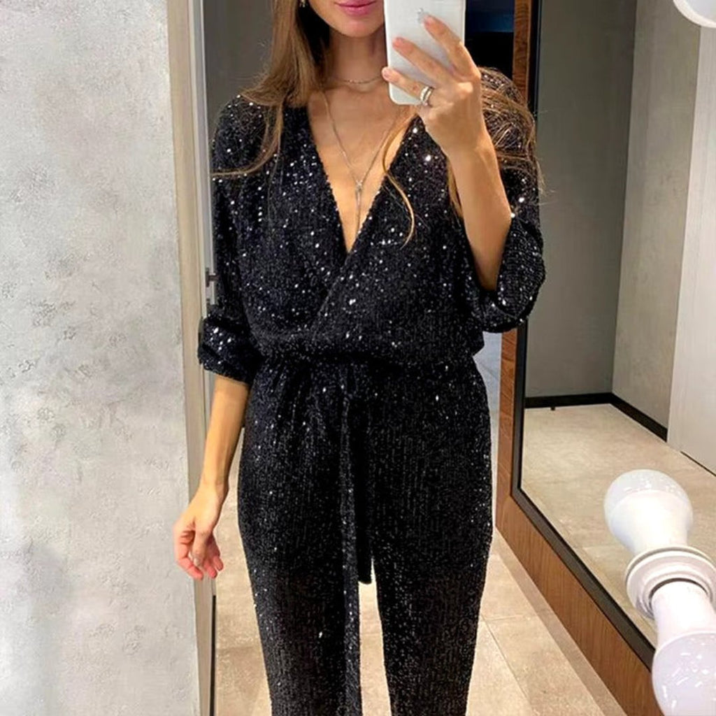 Women's Sparkly Glitter Jumpsuit – Formal Evening Party Jumpsuit