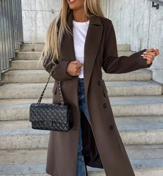 Women's Tailored Lapel Coat – Long Button Front Overcoat
