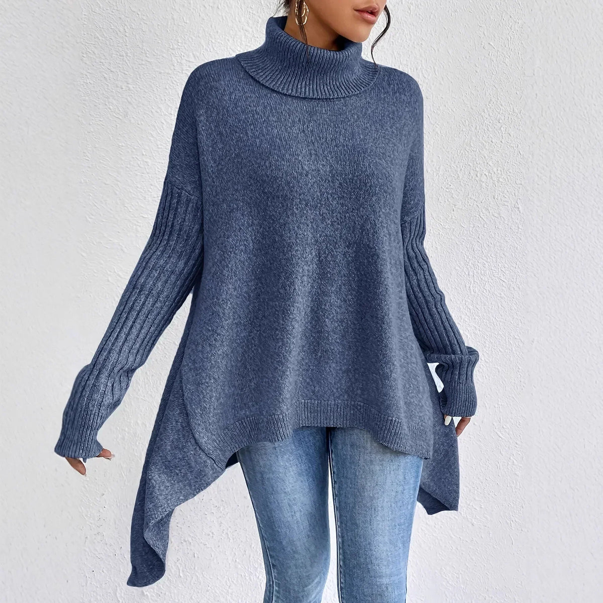 Women's Relaxed High Neck Sweater – Oversized Winter Knit Pullover