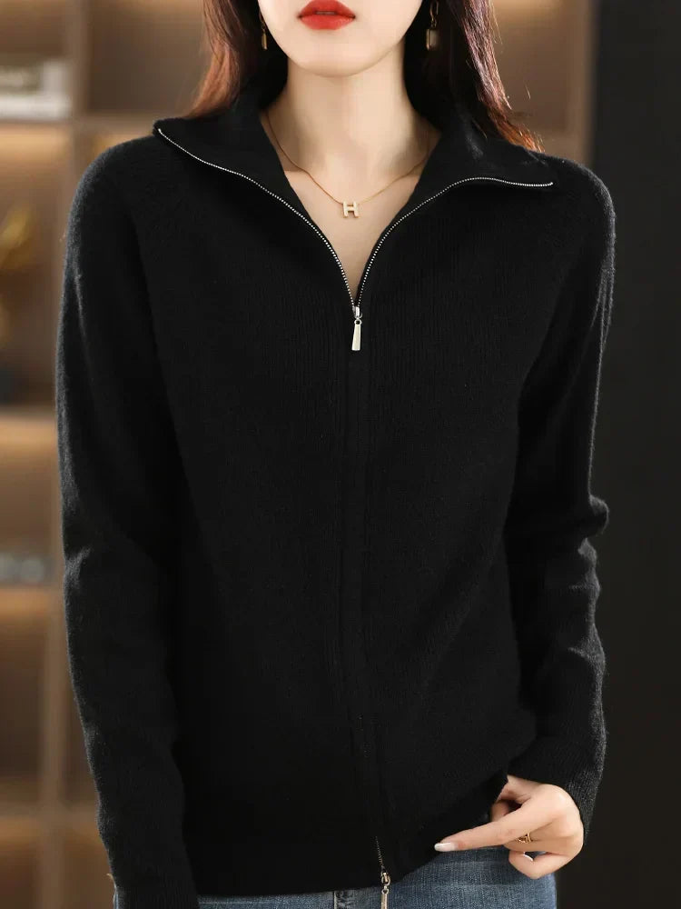 Women's Double Zip Cardigan – Zip-Up Long Sleeve Knit Cardigan