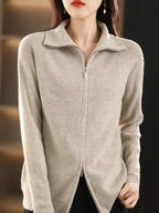Women's Double Zip Cardigan – Zip-Up Long Sleeve Knit Cardigan