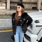Women's Plush Collar Winter Coat – Cropped Faux Fur Jacket
