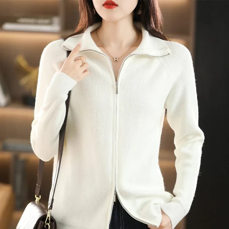 Women's Double Zip Cardigan – Zip-Up Long Sleeve Knit Cardigan