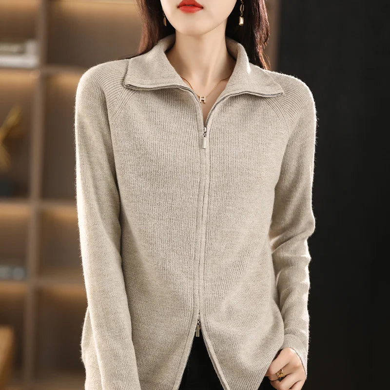 Women's Double Zip Cardigan – Zip-Up Long Sleeve Knit Cardigan