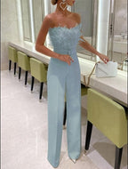 Women's Wide Leg Evening Jumpsuit – Flowy Formal Cocktail Party Jumpsuit