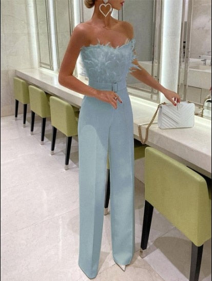 Women's Wide Leg Evening Jumpsuit – Flowy Formal Cocktail Party Jumpsuit