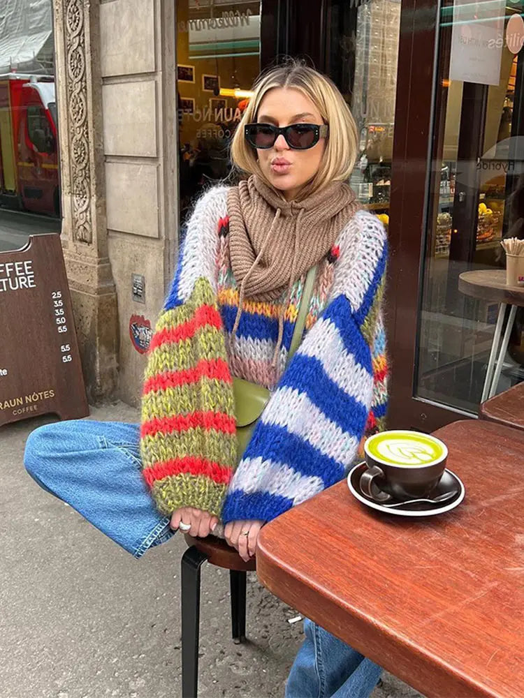 Women's Knit Sweater – Multicolor Pattern Sweater – Zoe
