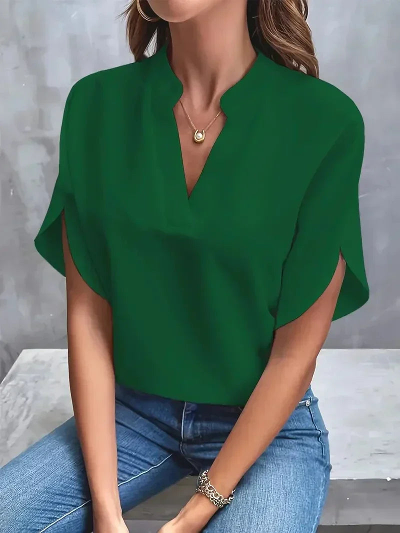 Women's Longline V-Neck Blouse – Side Slit Relaxed Fit Blouse