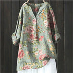 Women's Floral Blouse with V Neckline and Relaxed Fit