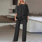 Women's Cold Shoulder Jumpsuit – Flowy Two-Piece Look Jumpsuit