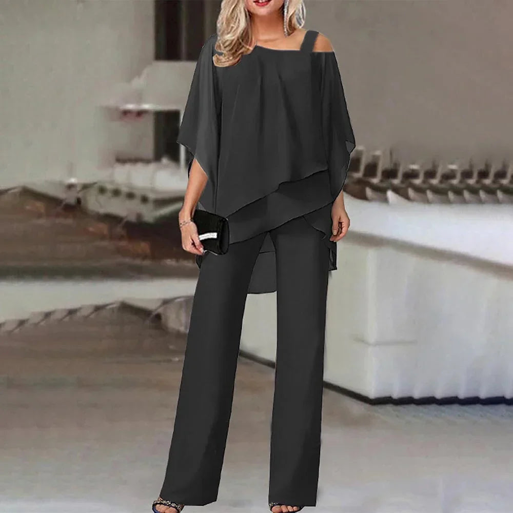 Women's Cold Shoulder Jumpsuit – Flowy Two-Piece Look Jumpsuit