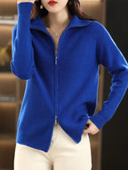 Women's Double Zip Cardigan – Zip-Up Long Sleeve Knit Cardigan