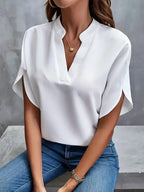 Women's Longline V-Neck Blouse – Side Slit Relaxed Fit Blouse