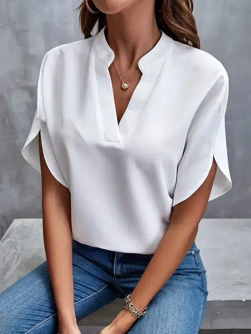 Women's Longline V-Neck Blouse – Side Slit Relaxed Fit Blouse