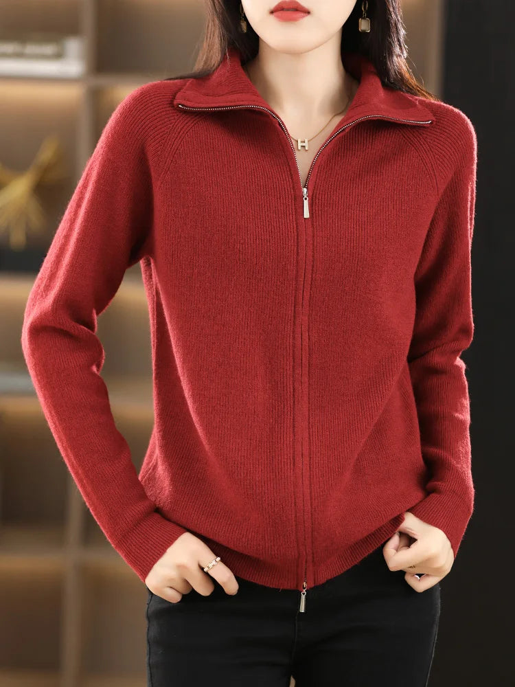 Women's Double Zip Cardigan – Zip-Up Long Sleeve Knit Cardigan
