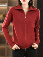Women's Double Zip Cardigan – Zip-Up Long Sleeve Knit Cardigan
