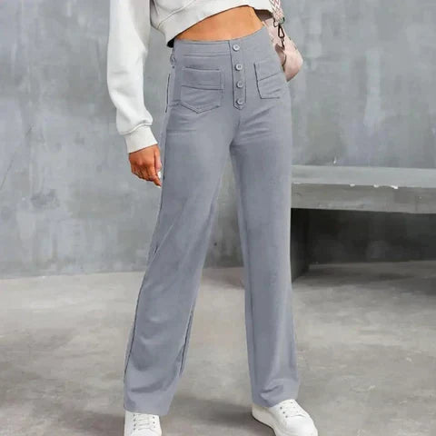 Women's Pull-On High Waist Pants – Stretch Elastic Waist Casual Trousers