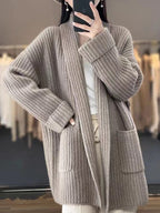 Women's V-Neck Button Knit Cardigan – Soft Long Sleeve Layering Cardigan