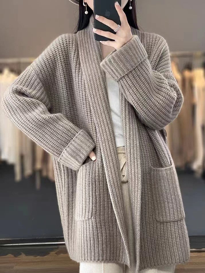 Women's V-Neck Button Knit Cardigan – Soft Long Sleeve Layering Cardigan