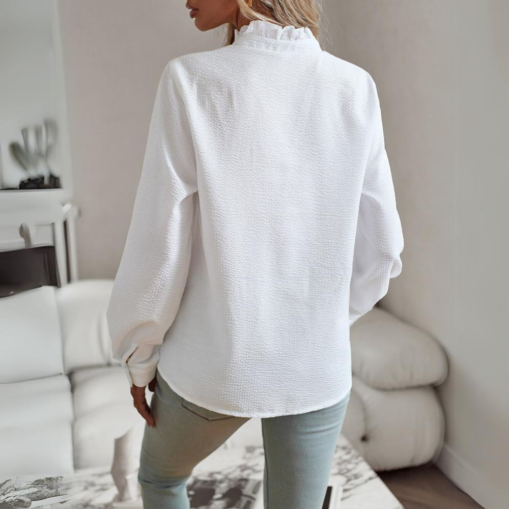 Women's Ruffle Button Front Blouse – Collared Relaxed Fit Blouse