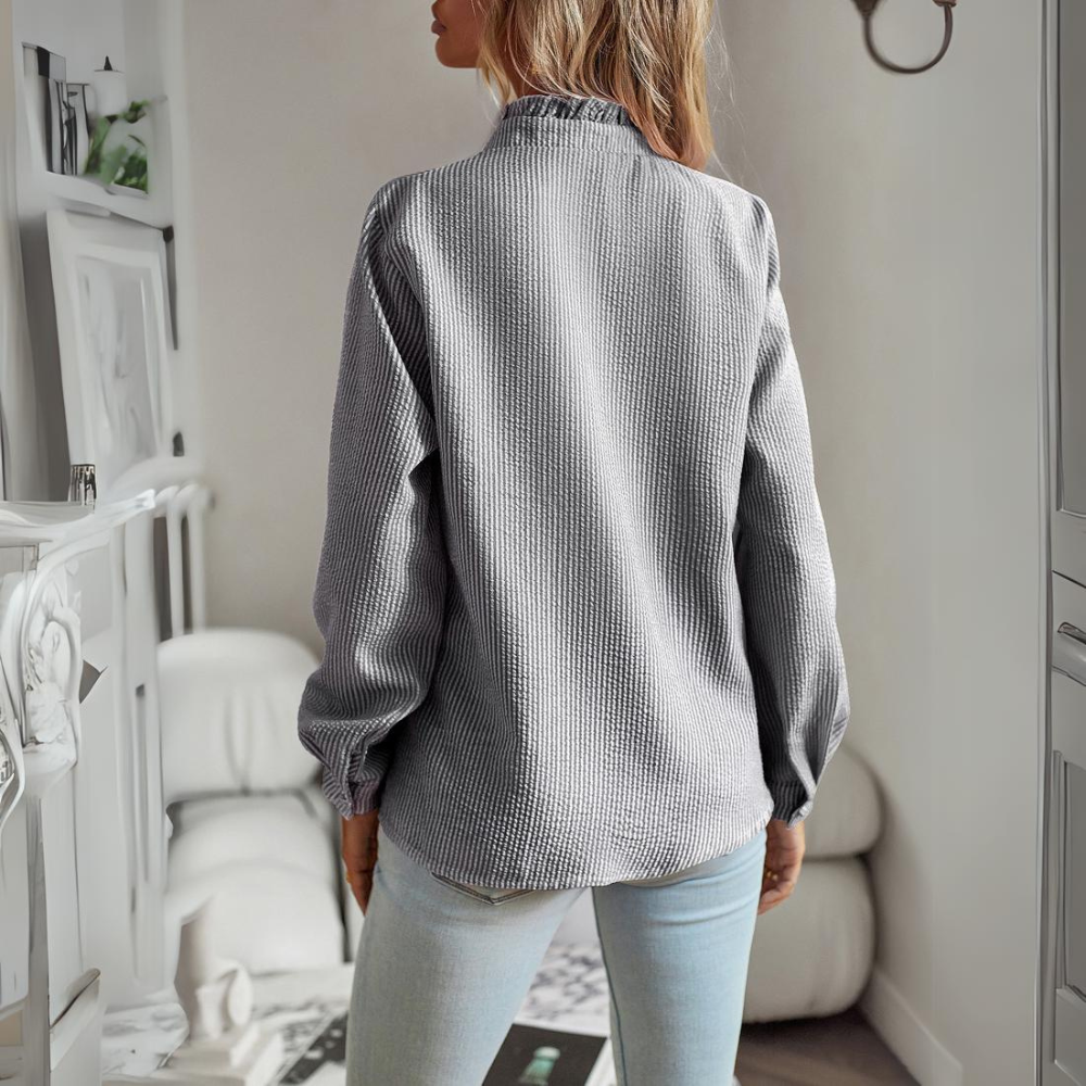 Women's Ruffle Button Front Blouse – Collared Relaxed Fit Blouse