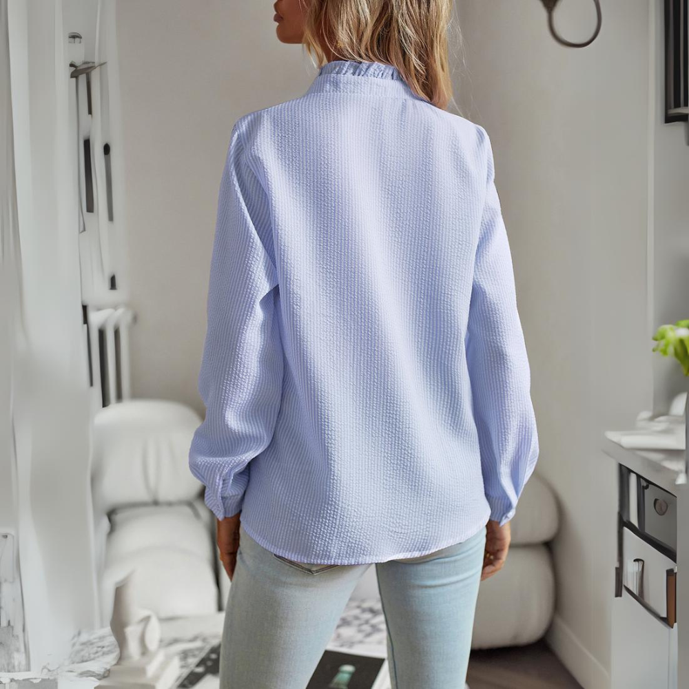 Women's Ruffle Button Front Blouse – Collared Relaxed Fit Blouse
