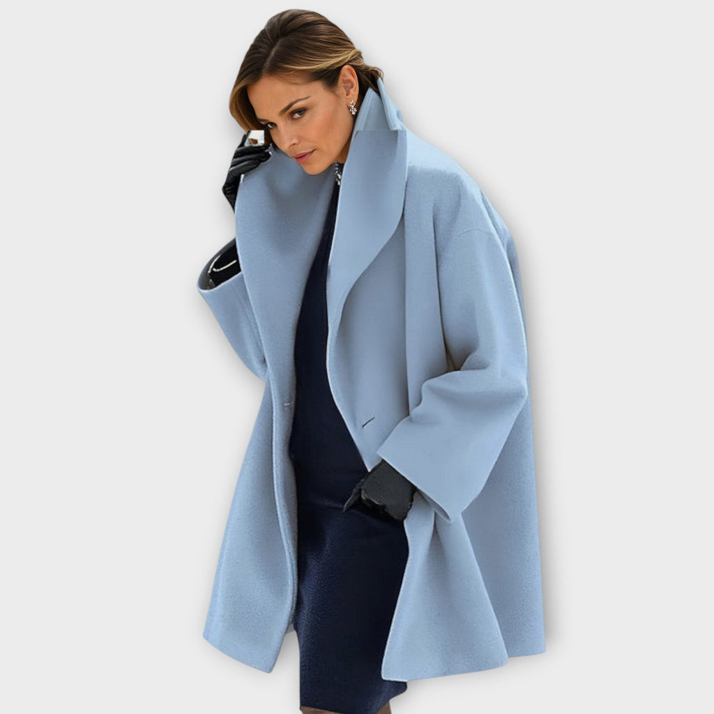 Women's Oversized Long Coat – Stand Collar Button Front Winter Coat