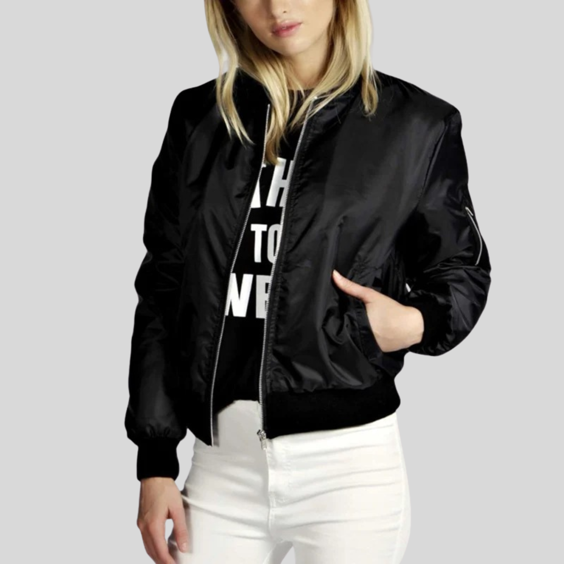 Women’s Lightweight Bomber Jacket – Casual Zip-Up with Pockets - Khloe