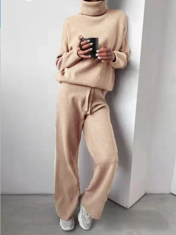 Women's Turtleneck Knit Set – Long Sleeve Top & Coordinated Bottom Set