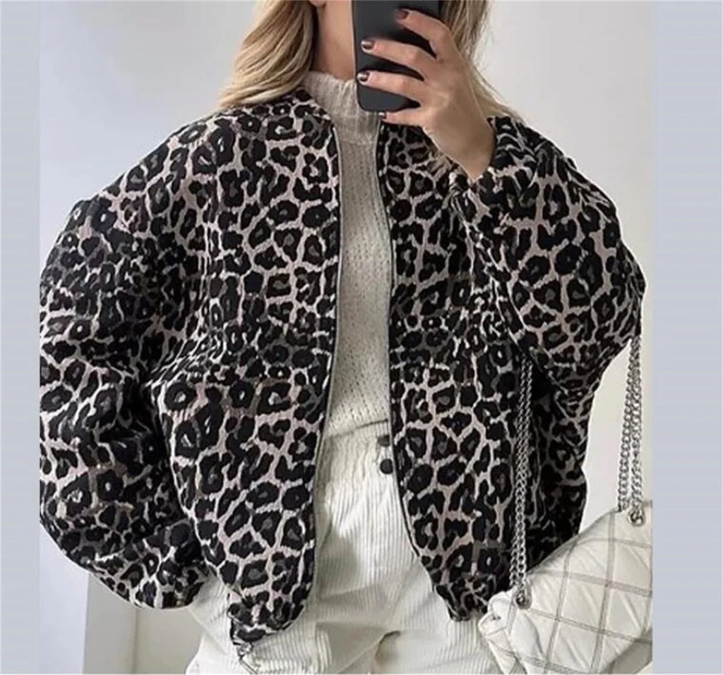 Women's Animal Print Bomber Jacket – Leopard Zip Front Jacket