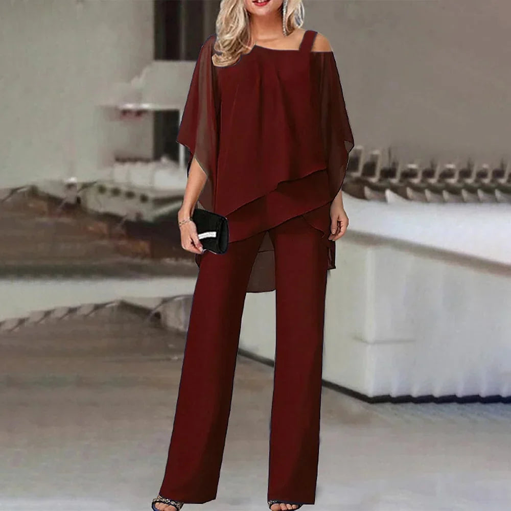 Women's Cold Shoulder Jumpsuit – Flowy Two-Piece Look Jumpsuit