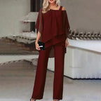 Women's Cold Shoulder Jumpsuit – Flowy Two-Piece Look Jumpsuit