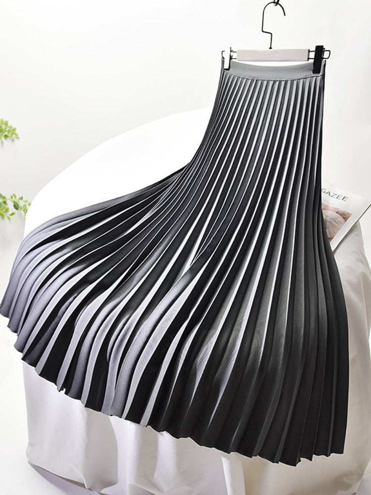 Women's Pleated Midi Skirt – High Waist A-Line Skirt