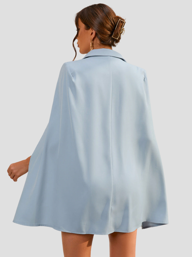 Women's Cape Sleeve Blazer Dress – Belted Gold Button Formal Mini Dress