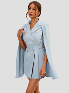 Women's Cape Sleeve Blazer Dress – Belted Gold Button Formal Mini Dress