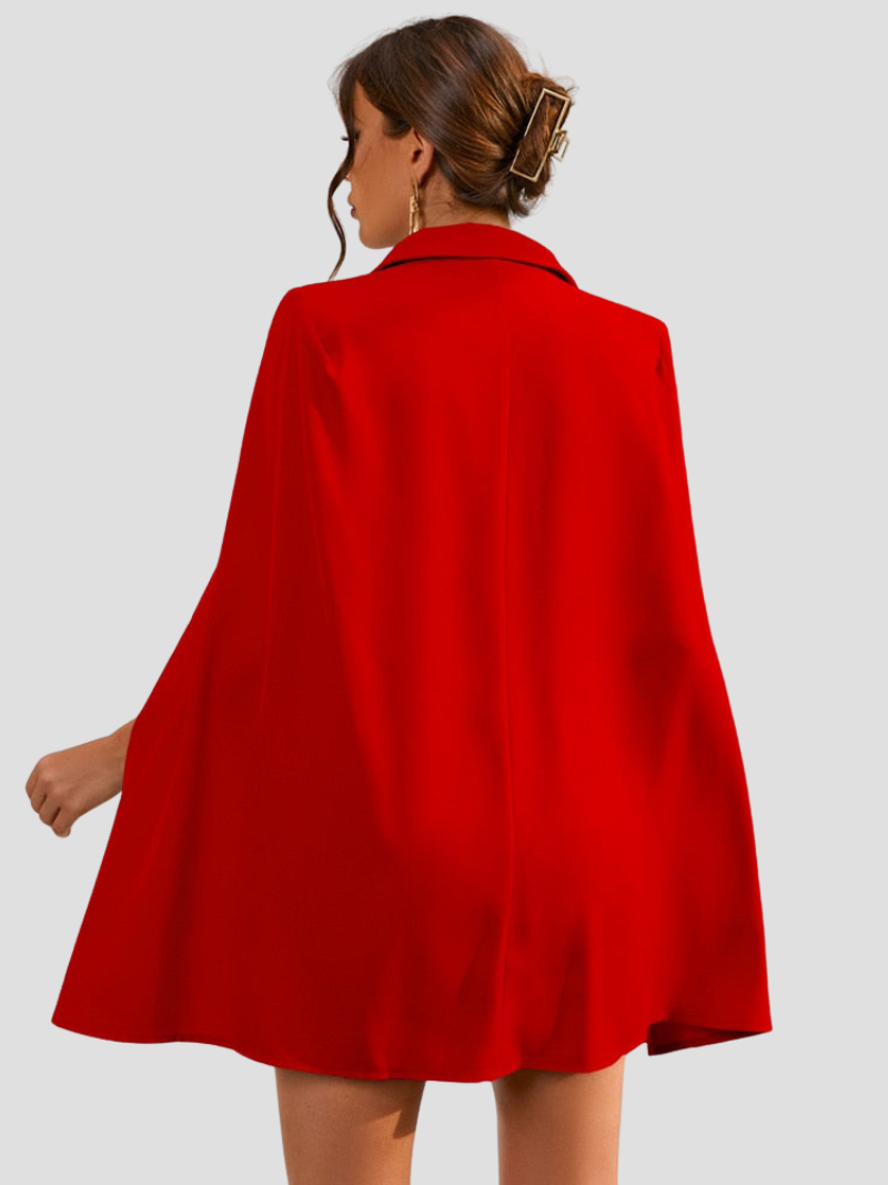 Women's Cape Sleeve Blazer Dress – Belted Gold Button Formal Mini Dress