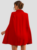 Women's Cape Sleeve Blazer Dress – Belted Gold Button Formal Mini Dress