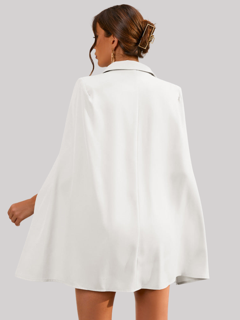Women's Cape Sleeve Blazer Dress – Belted Gold Button Formal Mini Dress