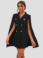 Women's Cape Sleeve Blazer Dress – Belted Gold Button Formal Mini Dress