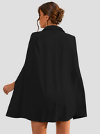 Women's Cape Sleeve Blazer Dress – Belted Gold Button Formal Mini Dress