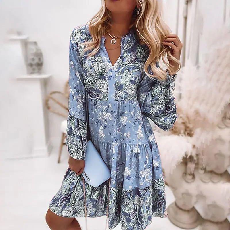 Women's V-Neck Dress – Multicolor Summer Dress – Kaelis