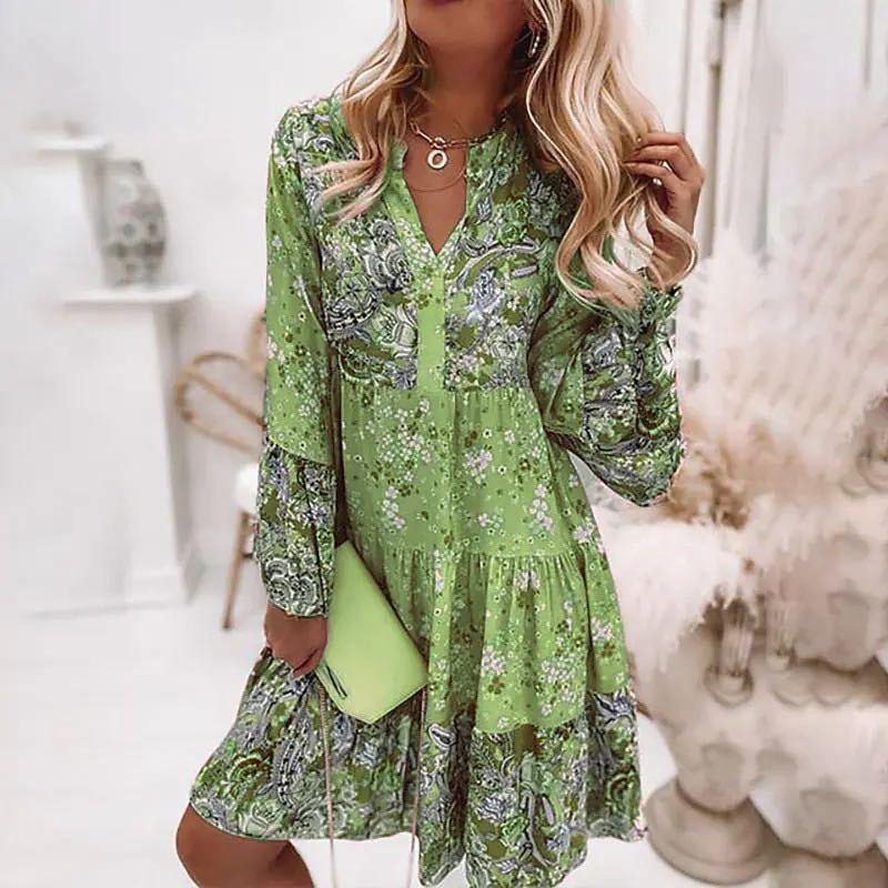 Women's V-Neck Dress – Multicolor Summer Dress – Kaelis