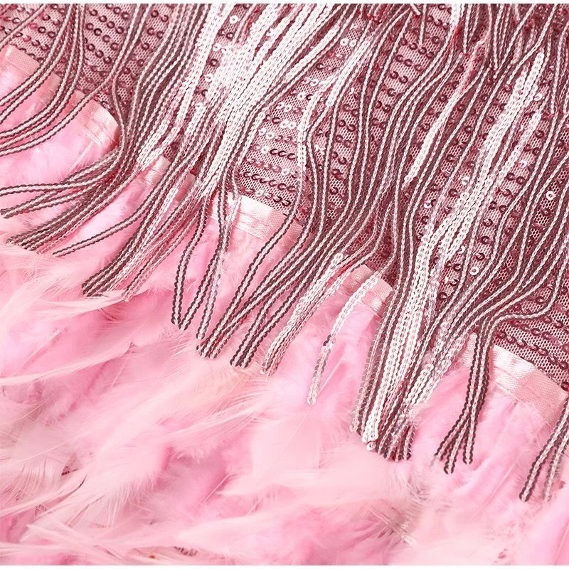 Women's Feather Sequin Cocktail Dress – Strappy Fringe Evening Party Dress