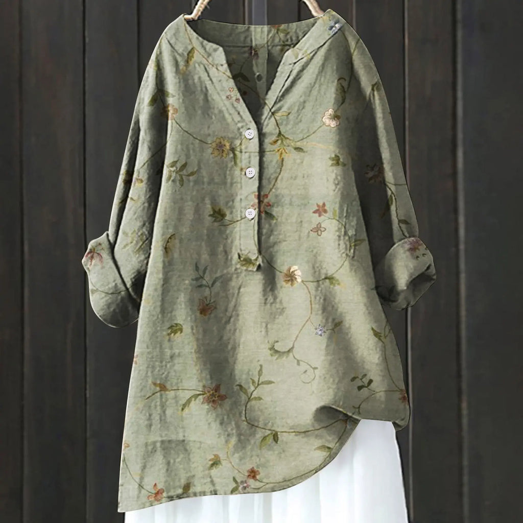 Women's Floral Blouse with V Neckline and Relaxed Fit